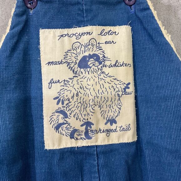 Vintage Kids corduroy / Sherpa upper lined overalls raccoon panel 4T snag - Picture 2 of 11